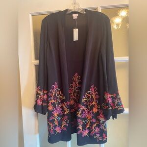 NWT CHICOS FLORAL EMBROIDERED CUFF CARDIGAN size 0